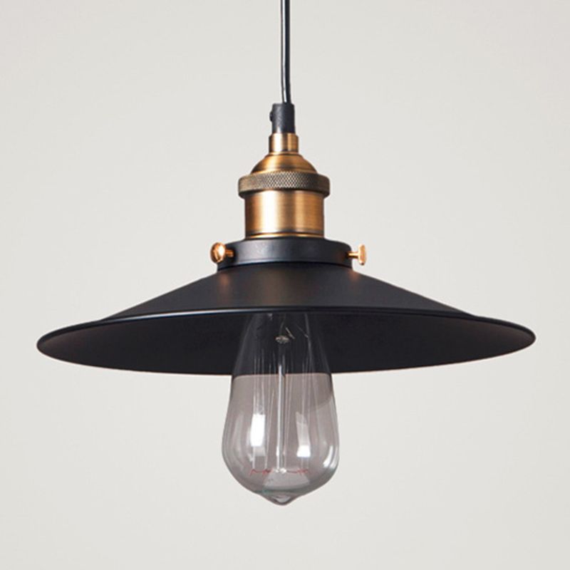 Tapered Cape Shade 1-Light Industrial Metal Pendant Light Hanging Ceiling Light in Black