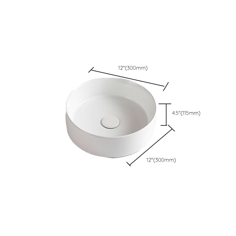 Modern Vessel Bathroom Sink Round Porcelain with Pop-Up Drain Basin Sink