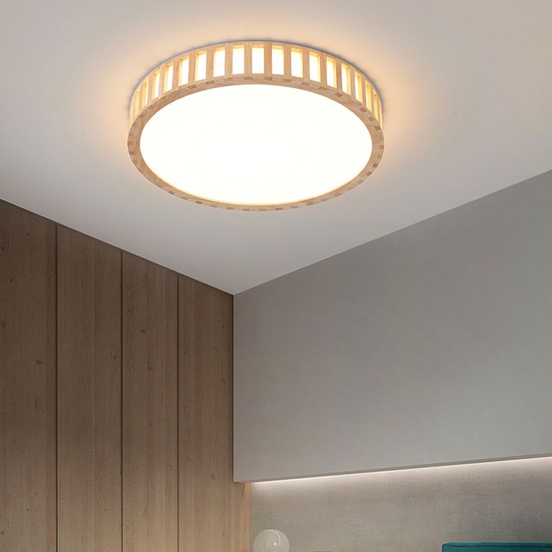Modern Wood Flush Mount Geometric Shape LED Ceiling Light with Acrylic Shade for Bedroom