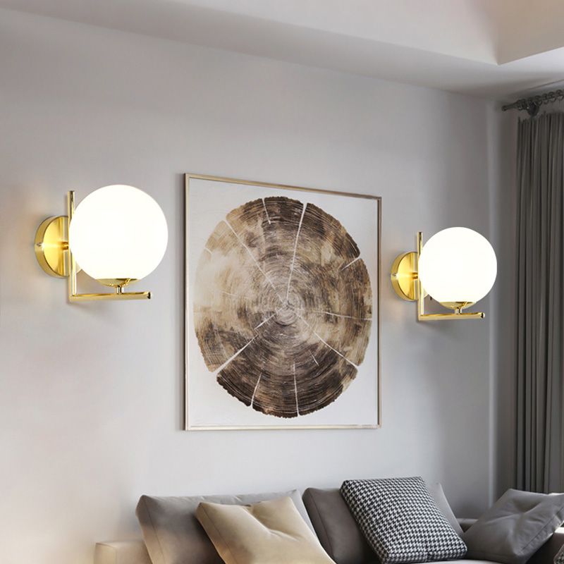 7" H Metal Fixed Arm Simplicity Wall Lamp White Glass Globe Shade Contemporary Style Sconce Lighting for Bedroom