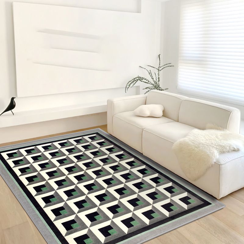 Groen geometrisch patroon tapijt Modern polyester gebied Rug vlekbestendig vloerkleed voor woonkamer