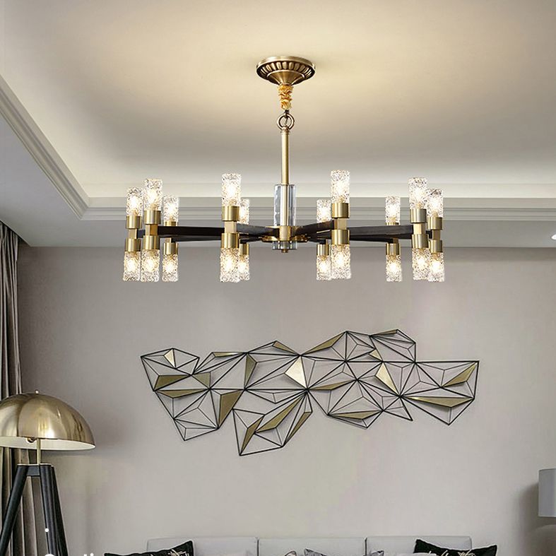 Minimalist Cylindrical Chandelier Pendant Light Metal Dinning Room Hanging Light Kit in Gold