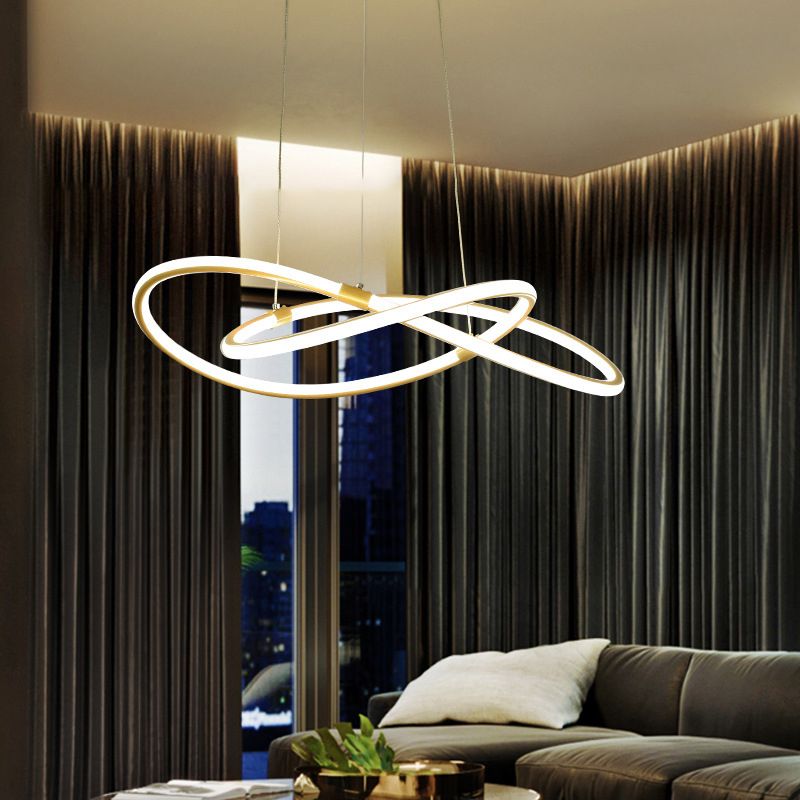 Minimalist Twist Chandelier Pendant Acrylic Living Room LED Suspension Lamp in Gold