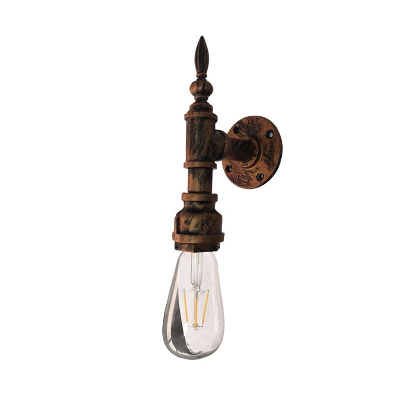 Exposed Bulb Bedroom Wall Lighting Industrial Style Iron 1 Bulb Bronze/Rust Wall Sconce Lamp with Pipe