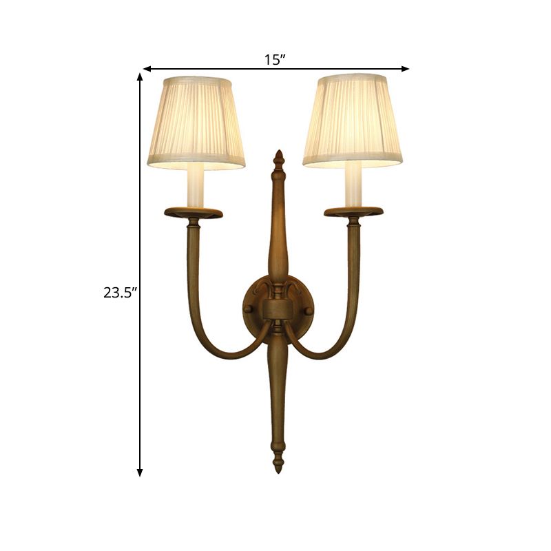 White Conical Wall Mounted Lamp Vintage Style Fabric 2 Lights Indoor Sconce Light Fixture