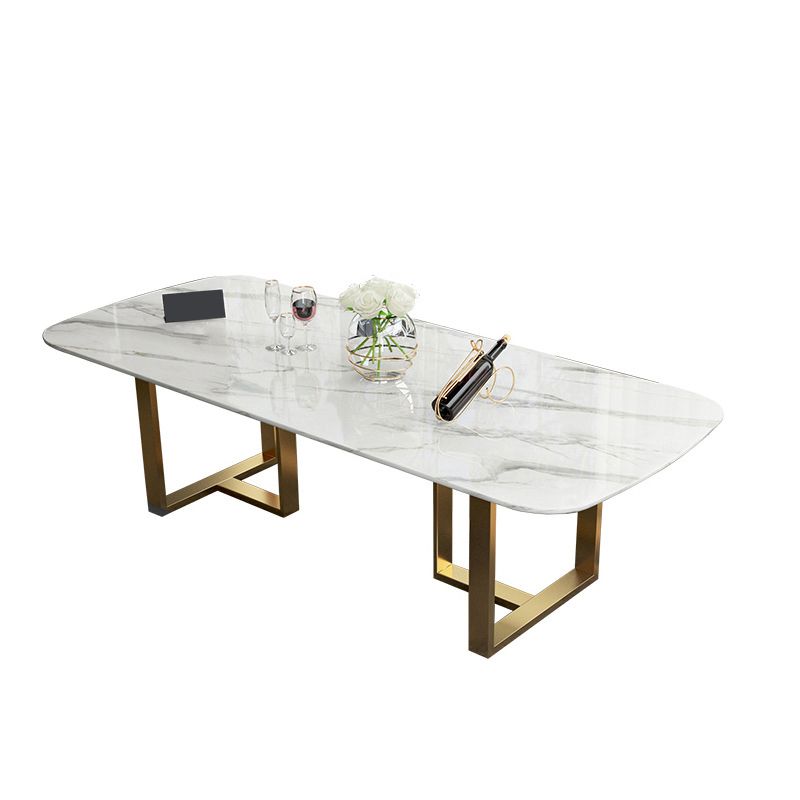 Traditional Luxury Dining Table Rectangle Sintered Stone Sled Dining Table