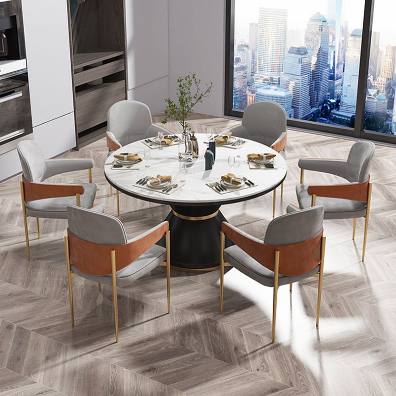 Glam 1/5/7 Pieces Dining Set Round Stone Dining Table for Dining Room