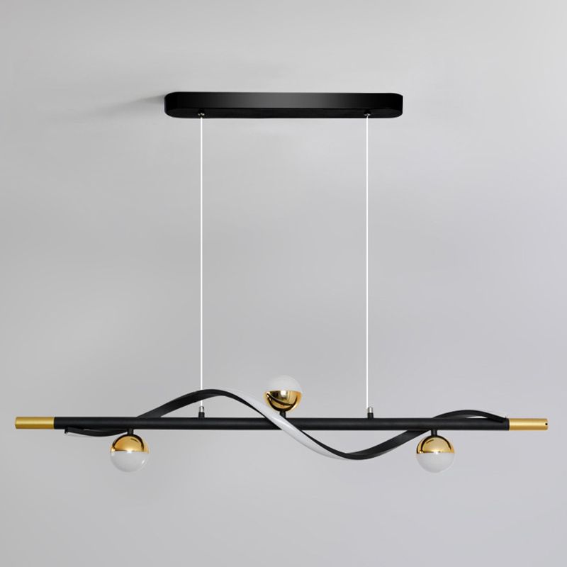 Modern Style Linear Shape Island Lights Glass 3/4 Lights Pendant Light in Black