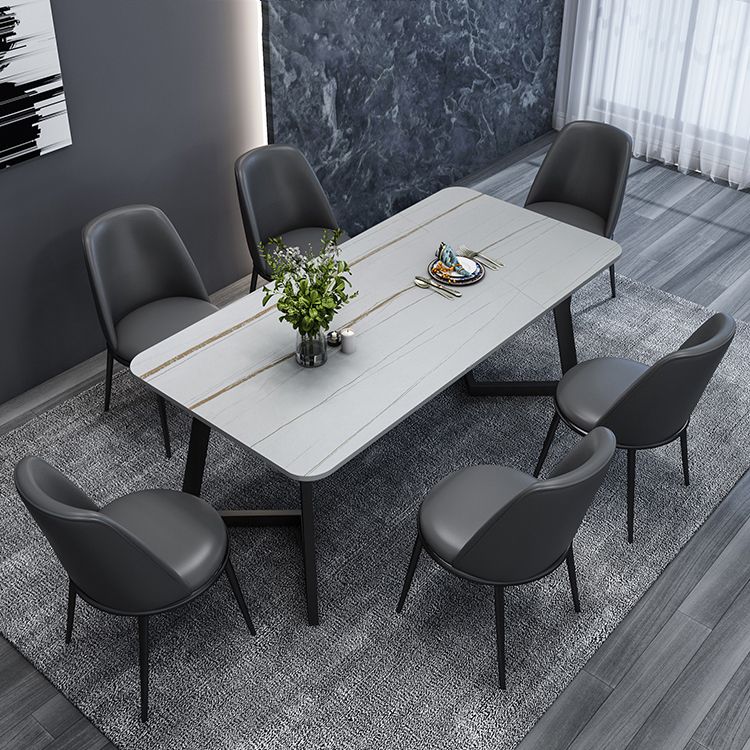 Modern Style Sintered Stone Dining Set with Rectangle Shape Table and Double Pedestal Base