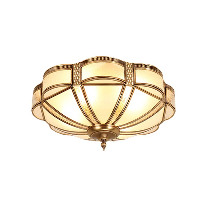 Plafonnier festonné/bol/fleur en verre dépoli, plafonnier vintage à 3 lumières pour chambre à coucher en laiton