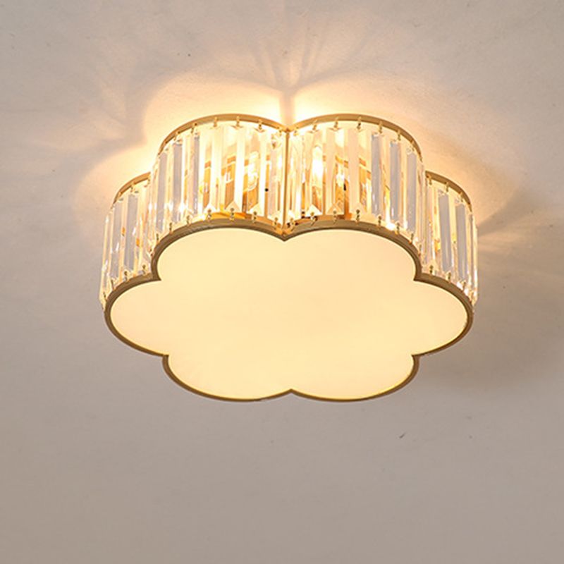Crystal Flower Flush Mount Lighting Simplistic Bedroom Flush Ceiling Light Fixture in Gold