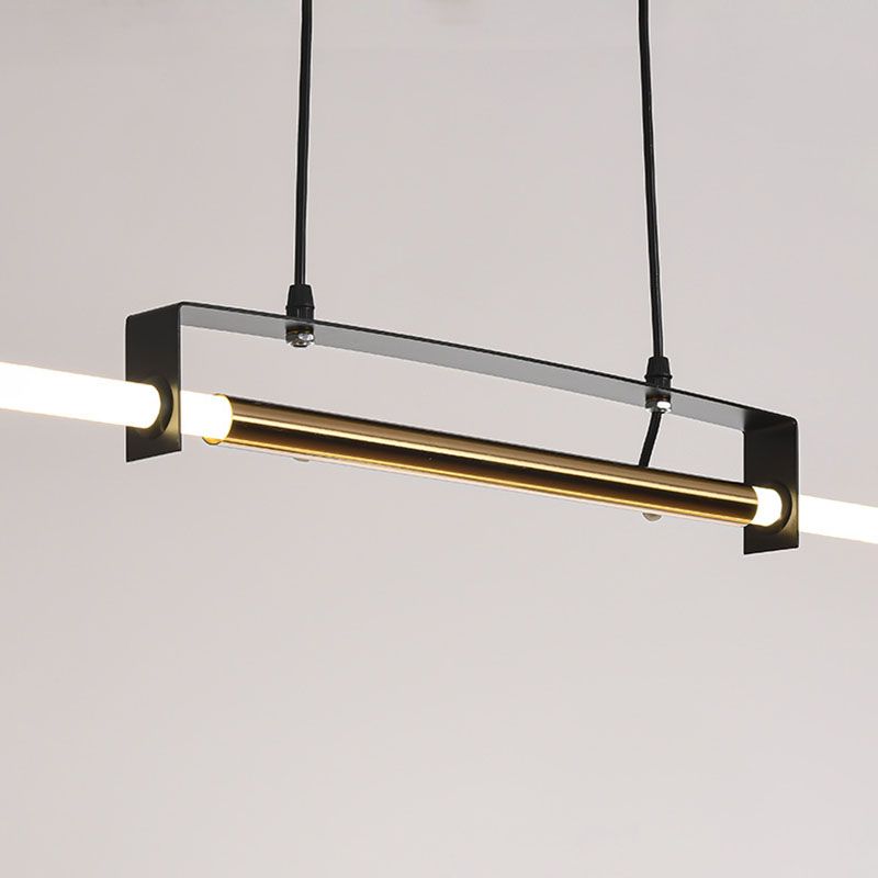 Black Linear Hanging Lamp in Modern Simplicity Acrylic LED Pendant Light for Dining Room