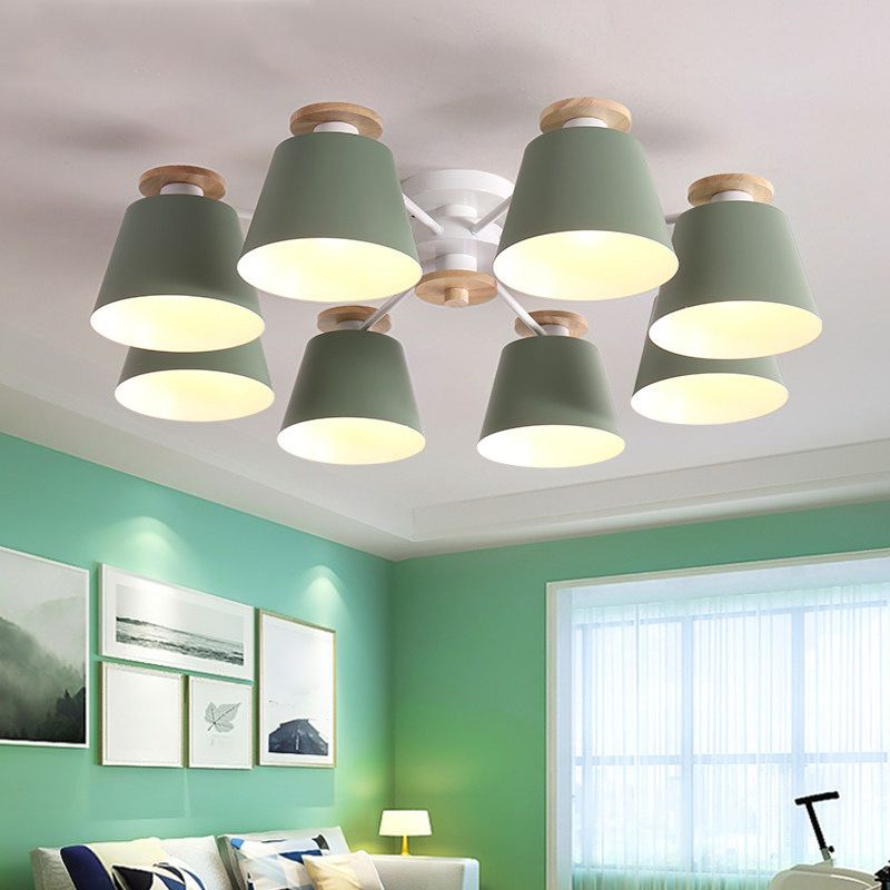 Tapered Flush Chandelier Lighting Macaron Metal Bedroom Semi Flush Light Fixture