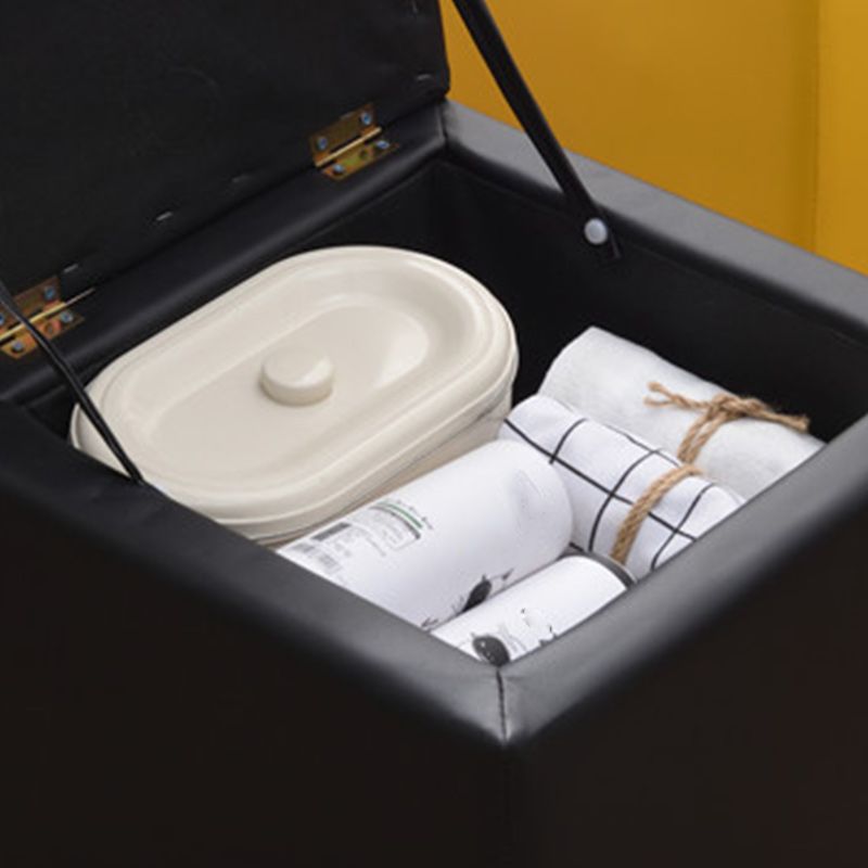 Tufted Pouf PU Leather Solid Square Water Resistant Cube Ottoman with Storage