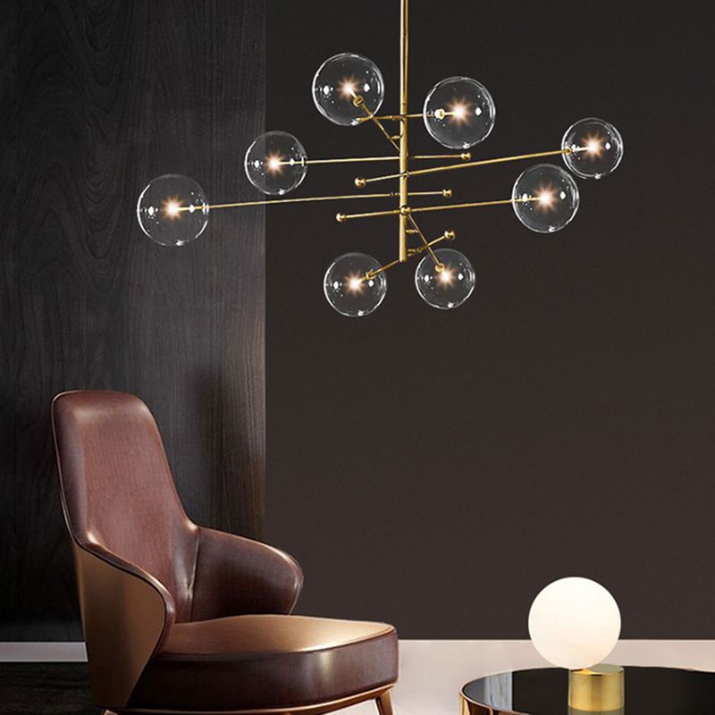 Nordic Metal Chandelier Globe Pendant Lamps with Glass Shade for Living Room