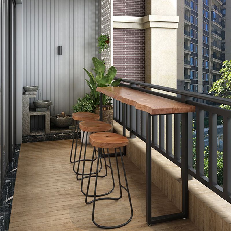 Modern Bar Table Black Iron Solid Wood Pub Table with Double Pedestal for Patio