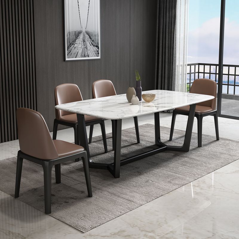 Simplicity Style Rectangle Marble Fixed Dinner Table with Trestle Base