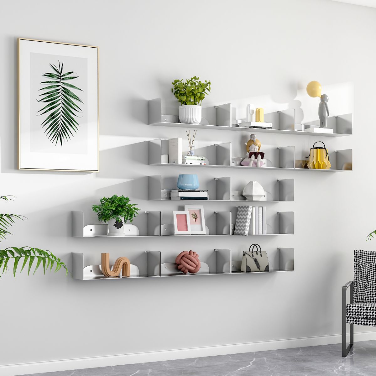 Modern Style Bookcase Metal Wall Mounted Bookshelf for Home Office