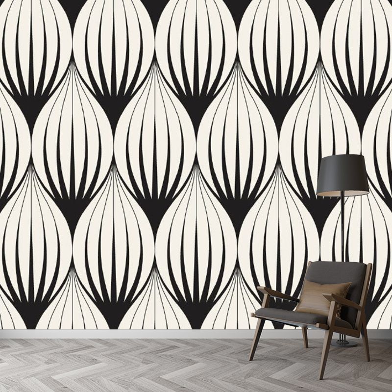 Black-White Raindrop Mural Decal Moisture Resistant Modern Bedroom Wall Covering