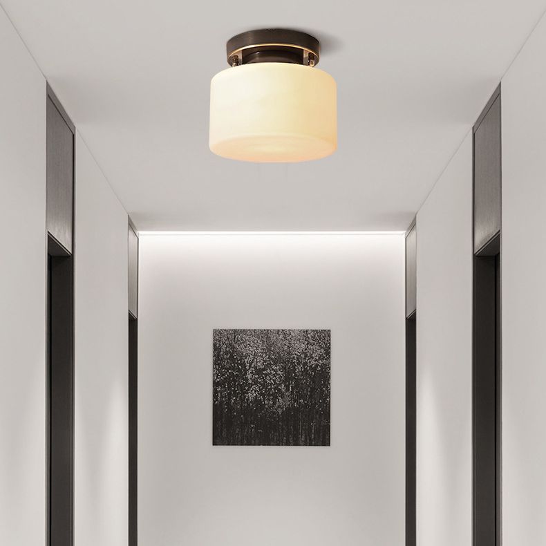 Glass Semi Flush Mount Lighting Cylinder Simple 1 Light Ceiling Fixture