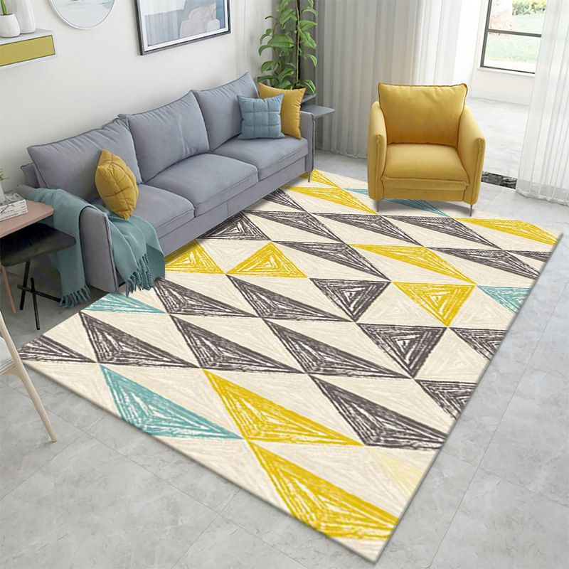 Multicolor Home Decoration Rug Scandinavian Geometric Carpet Polyester Washable Anti-Slip Backing Stain Resistant Rug