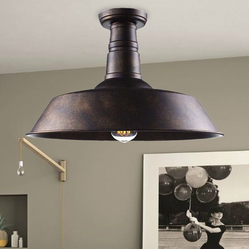 10"/14"/18" Dia Barn Dining Room Ceiling Light Fixture Vintage Style Iron 1 Light Black/White Semi Flush Ceiling Light