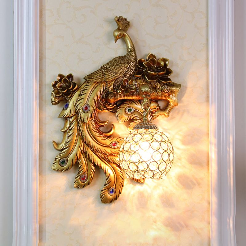 Iluminación de apliques de pared de pavo real lámpara de iluminación de pared de oro de estilo tradicional de estilo tradicional