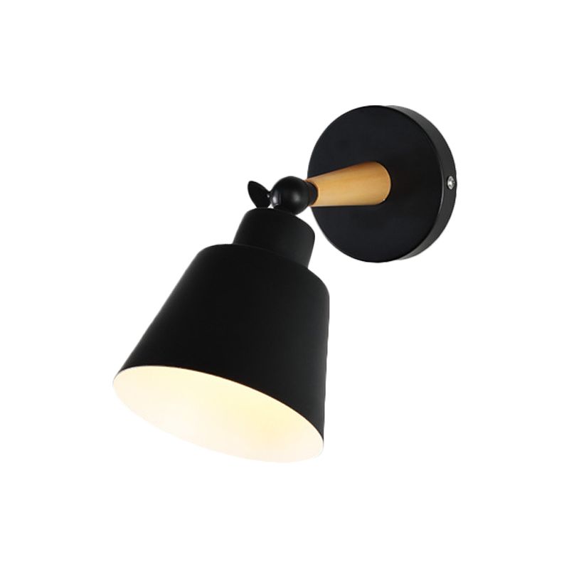 1 Light Wall Mount Light Modern Style Bucket Shade Metal Wall Fixture Lamp in Black for Living Room