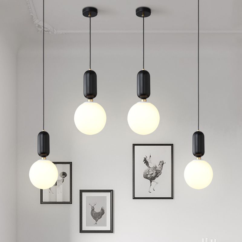 Milky Glass Ball Suspension Lamp Simplicity 1-Bulb Pendant Lighting Fixture for Living Room
