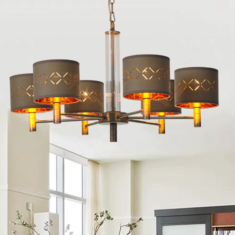 Lampadini da soffitto 6/8 Bulbi con tessuto tamburo tradizionale lampadario a pendente lampadario in marrone