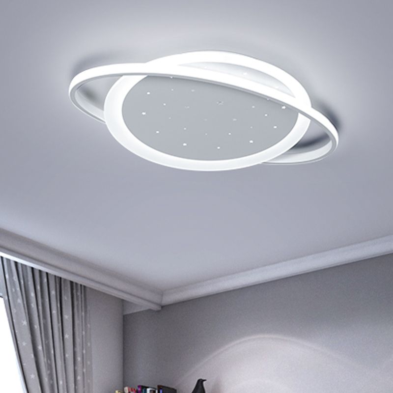 Saturn Acrylic Flush Light Fixture Simple LED White Close to Ceiling Lamp with Star Design