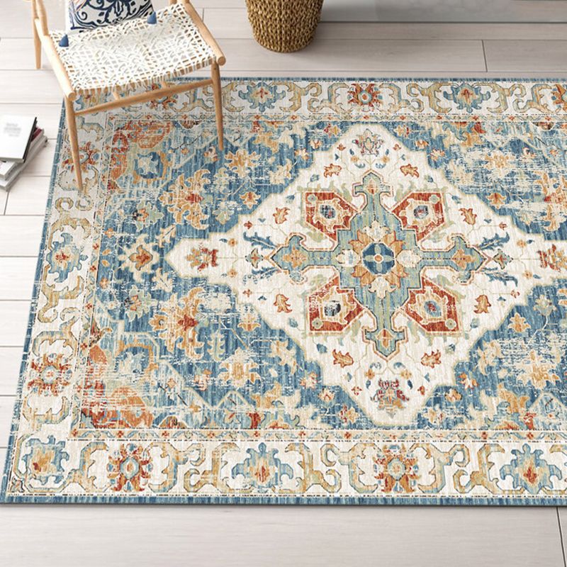 Décoration de maison de couleur claire Nostalgie du tapis de zone imprimée florale Polyester avec tapis de support sans glissement