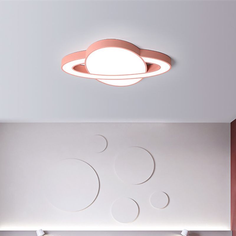 White/Pink/Yellow/Blue Planet Shape Flush Mount Lamp Nordic Style Acrylic LED Ceiling Light Fixture for Kid Bedroom