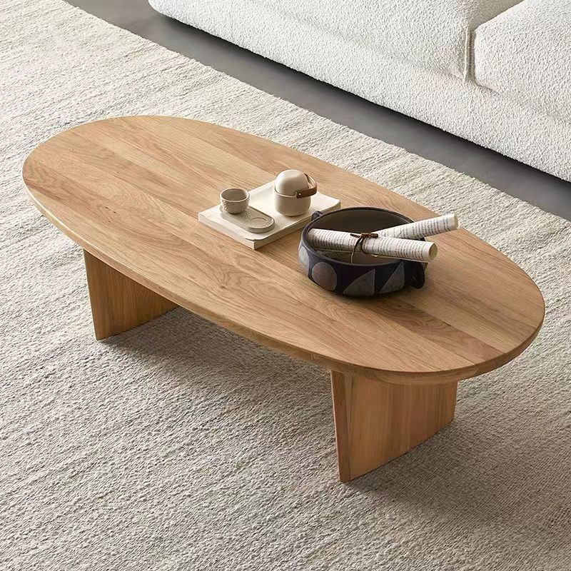 2 Legs Coffee Table Contemporary Solid Wood Coffee Cocktail Table