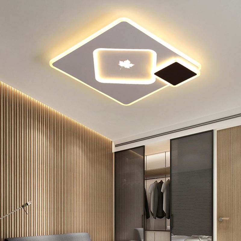 Round/Square Flush Mount Light Halterung Moderne Acryl 16 "/19.5" Breites Schwarz-Weiß-LED Flush Mount Lamp mit Maple-Leaf-Muster