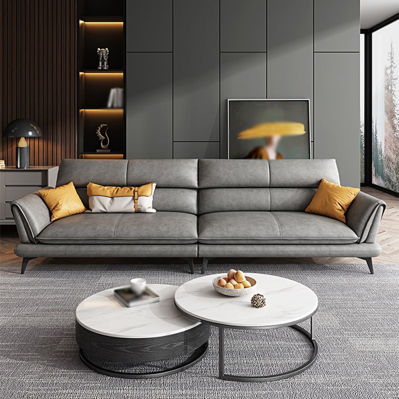 Slipcovered Stationary Stain Resistant Storage Square Arm Gray Sofa