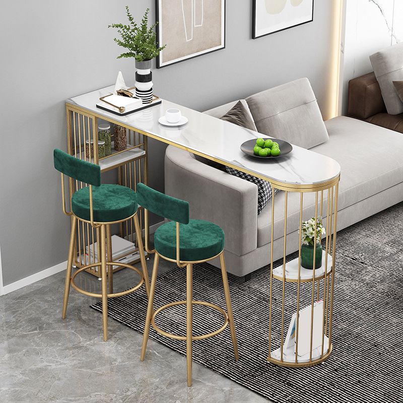 Modern Sintered Stone Bar Table Metal Base Dining Table with Storage Shelves