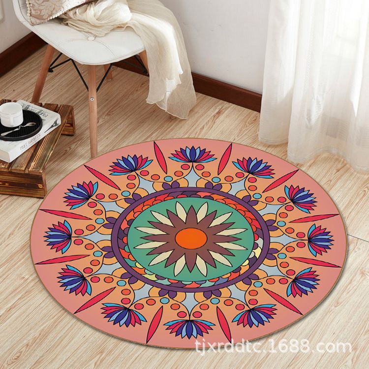 Boho Living Room Rug Multi-Color Flower Print Carpet Synthetics Stain Resistant Non-Slip Pet Friendly Area Rug