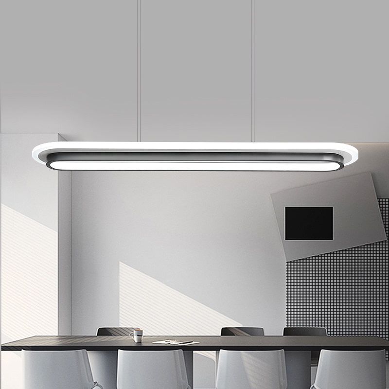 Black and White Elliptical Island Lamp Nordic Style Acrylic LED Suspension Light over Table