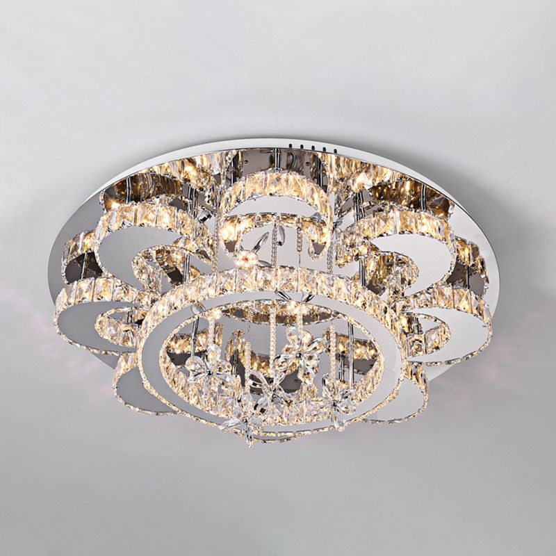 Luxuriöse moderne Blumendecke Lampe Kristall Wohnzimmer LED SEMI BUSCH LAUT IN DIE STAHLEN STAEL