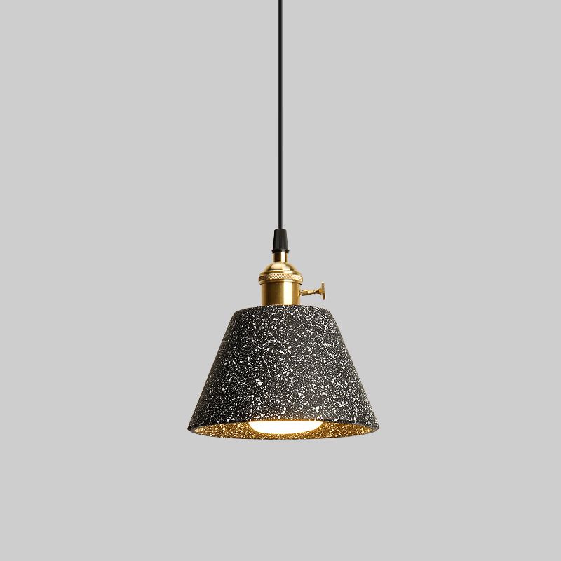 Single Bedside Drop Pendant Nordic Black/Grey Hanging Light with Tapered/Cone/Cylinder Cement Shade and Rotary Switch