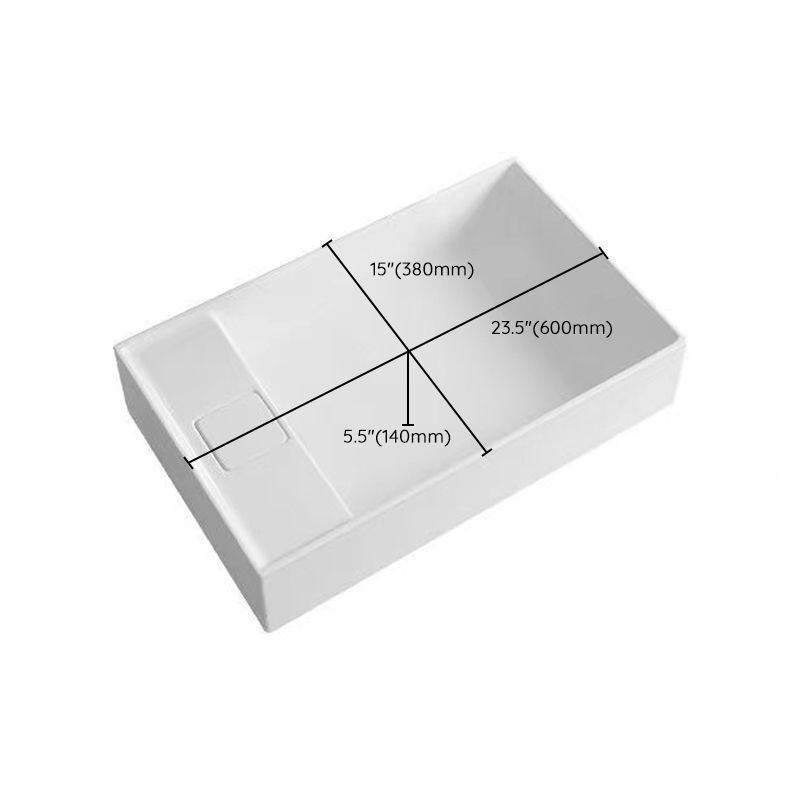 Modern Vessel Bathroom Sink Rectangular Porcelain with Overflow and Faucet Basin Sink