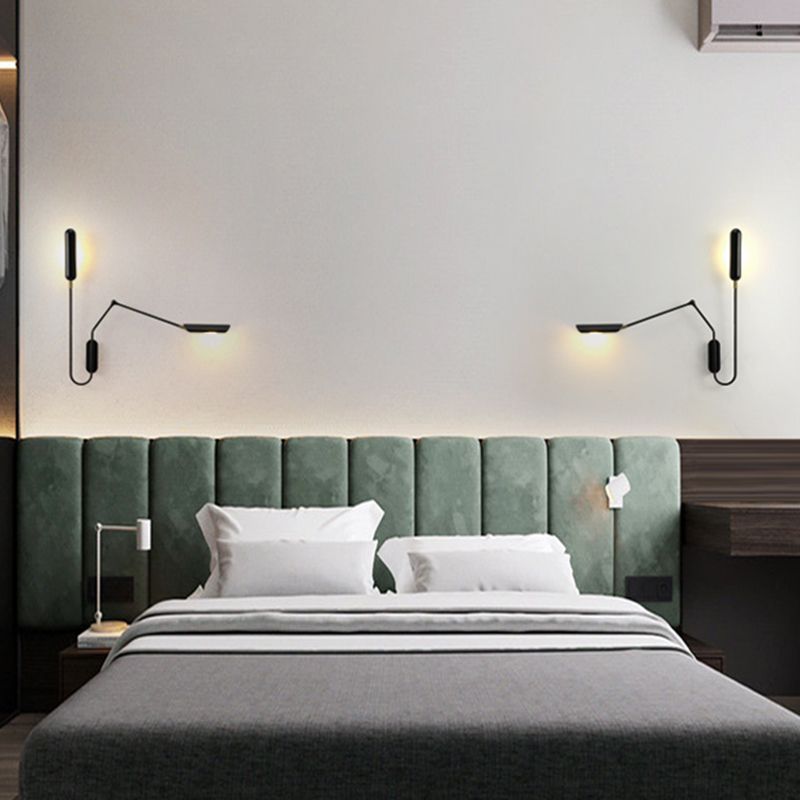 Black Metal Shade Wall Light Nordic 2 Lights Adjustable Wall Sconce for Living Room