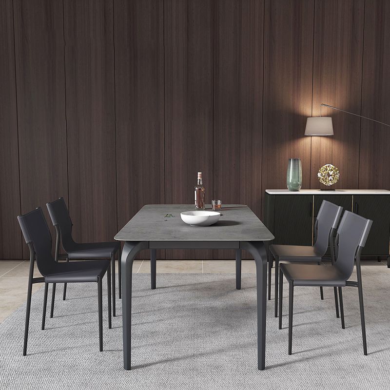 Rectangle Industrial Dining Table Black Sintered Stone Fixed Table