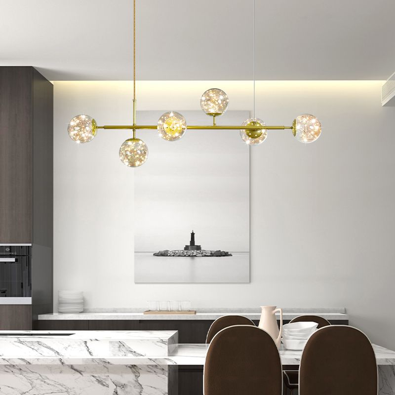 Contemporary Island Light Fixtures Sphere Glass 6-Light Island Lights