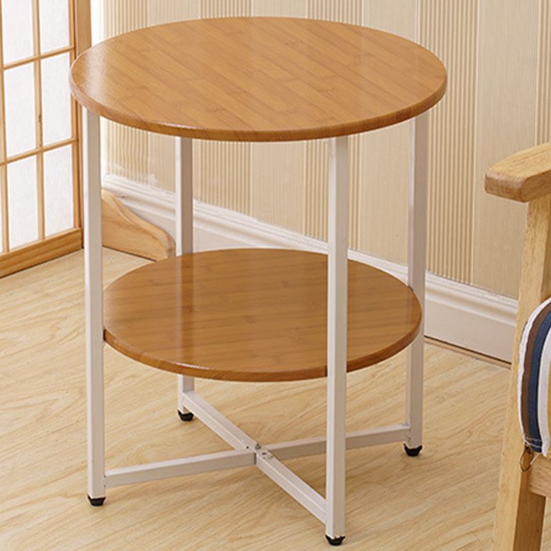 Modern Wood End Side Table Round 2-Tier Corner Table with Storage