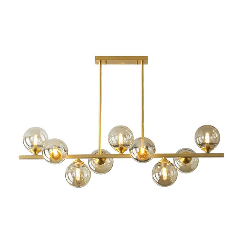 Gold Radial Island Pendant Light in Modern Luxury Style Copper Indoor Hanging Light with Amber Glass Shade