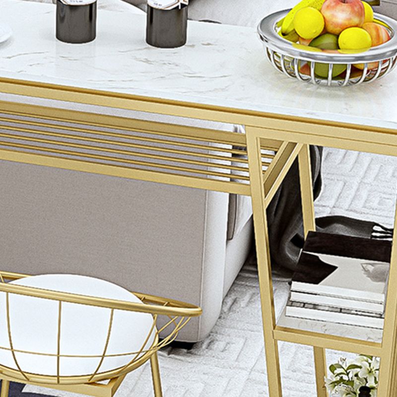 Contemporary Style Rectangle Bar Table Faux Marble Bistro Bar Desk with Storage