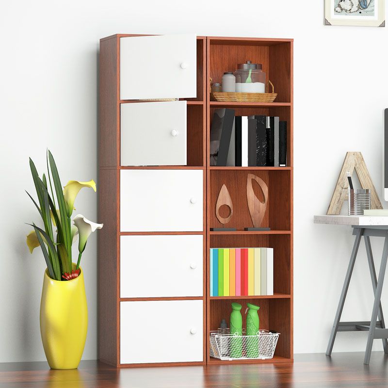 12" W Modern Wooden Bookcase Closed Storage Bookshelf with Doors