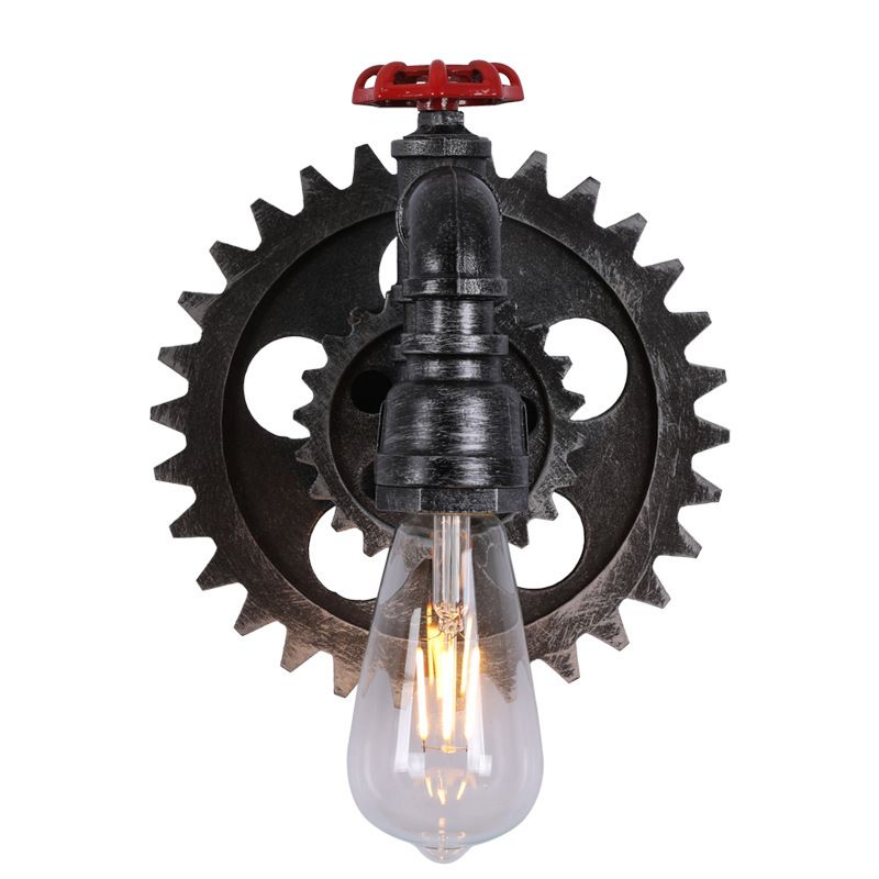 Industrial Metal Wall Light Gear Shape Water Pipe Wall Sconce for Cafe